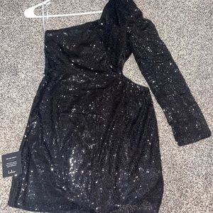 Black one shoulder sequin mini dress